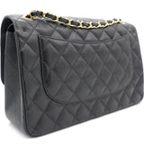 Black Quilted Caviar Jumbo Classic Double Flap Bag