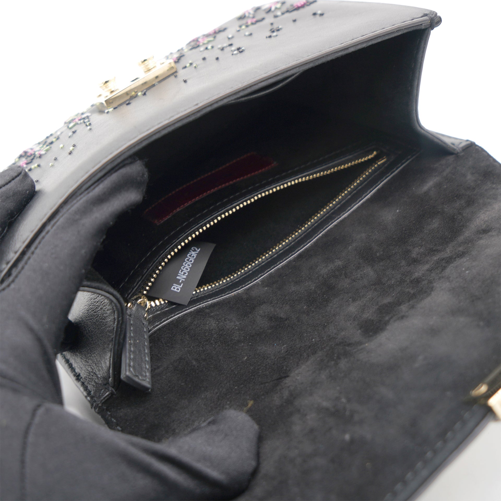 Black Leather Embelished Small Rockstud Glam Lock Flap Bag