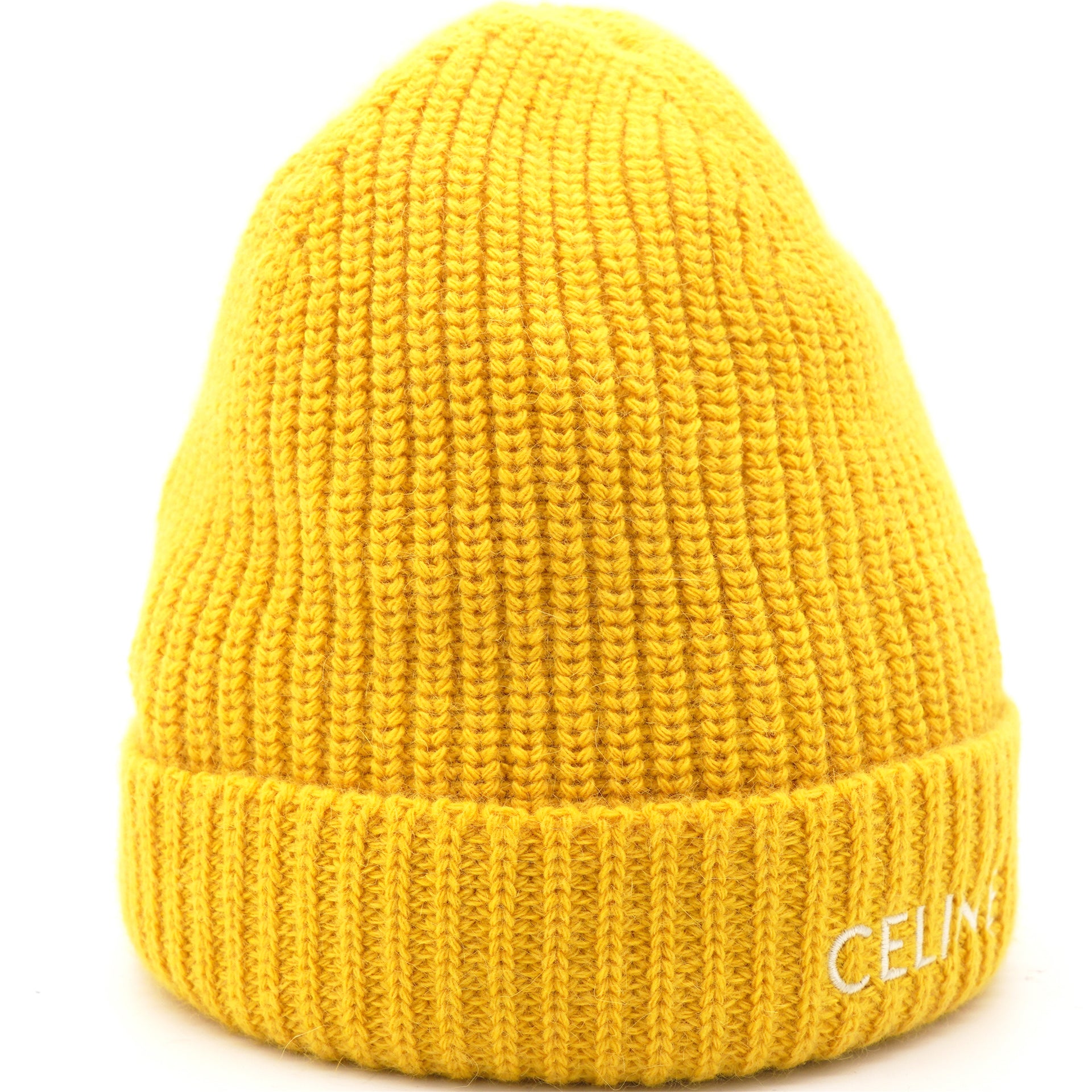 Embroidered Knit Wool Beanie Yellow