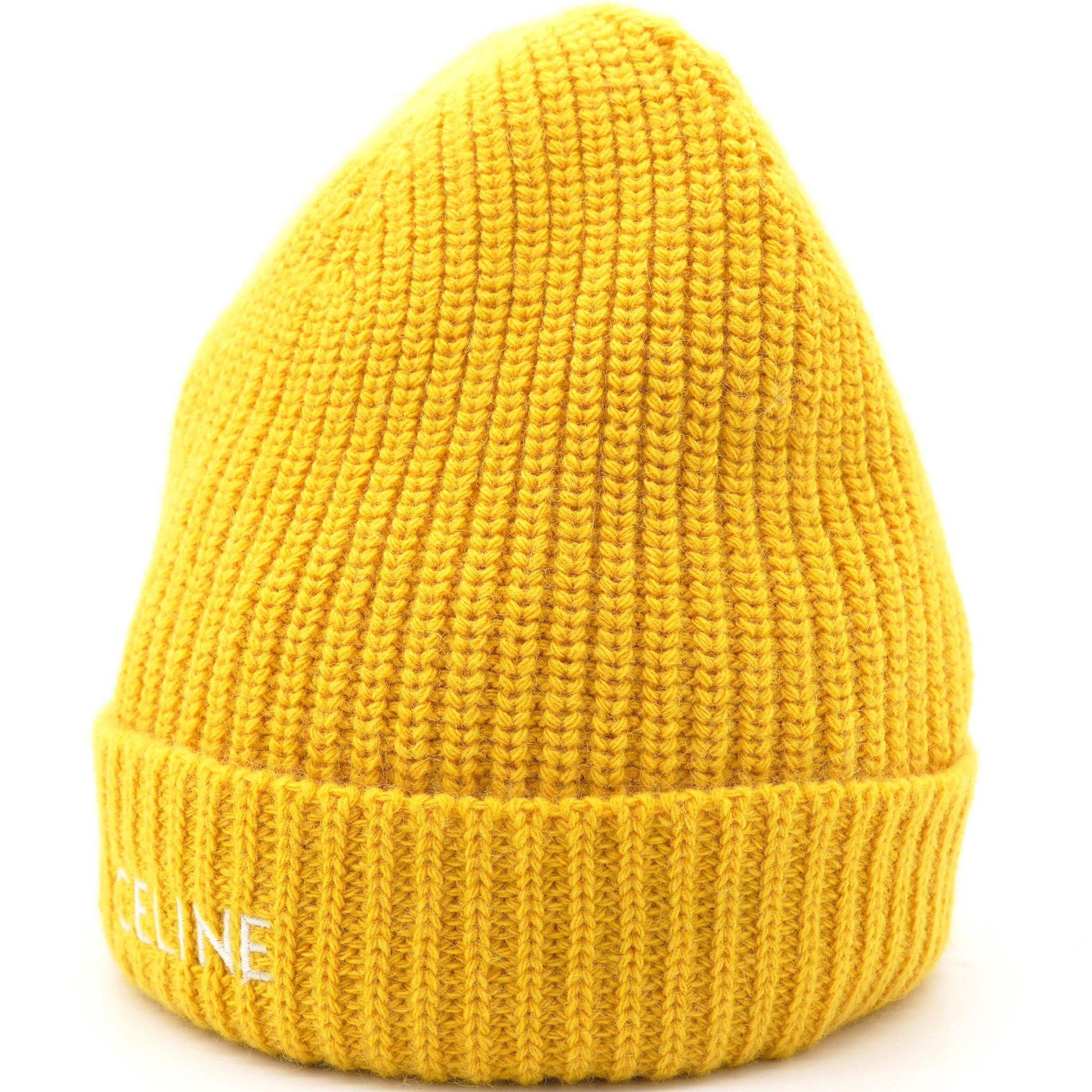 Embroidered Knit Wool Beanie Yellow