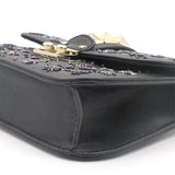 Black Leather Embelished Small Rockstud Glam Lock Flap Bag
