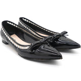 Black Patent Leather Studded Bow Pointed-Toe Flats 38
