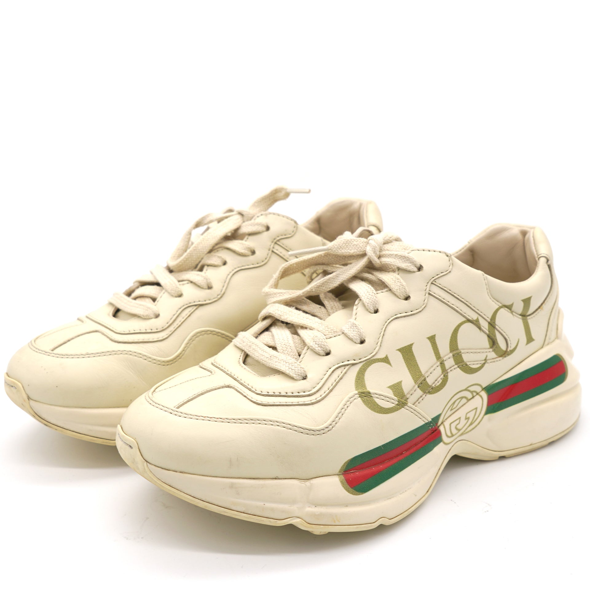 Cream Leather Rhyton Gucci Logo Sneakers 37.5