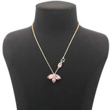 Flower Motif Crystal Gold Tone Necklace