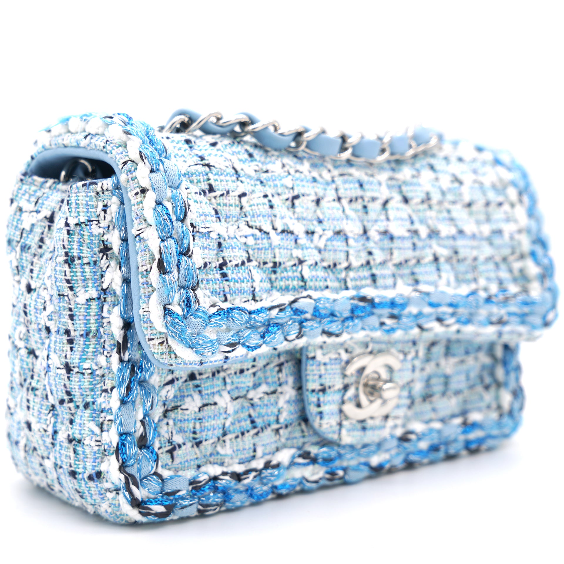 Chanel Tweed Quilted Mini Rectangular Flap Blue Multicolor – STYLISHTOP