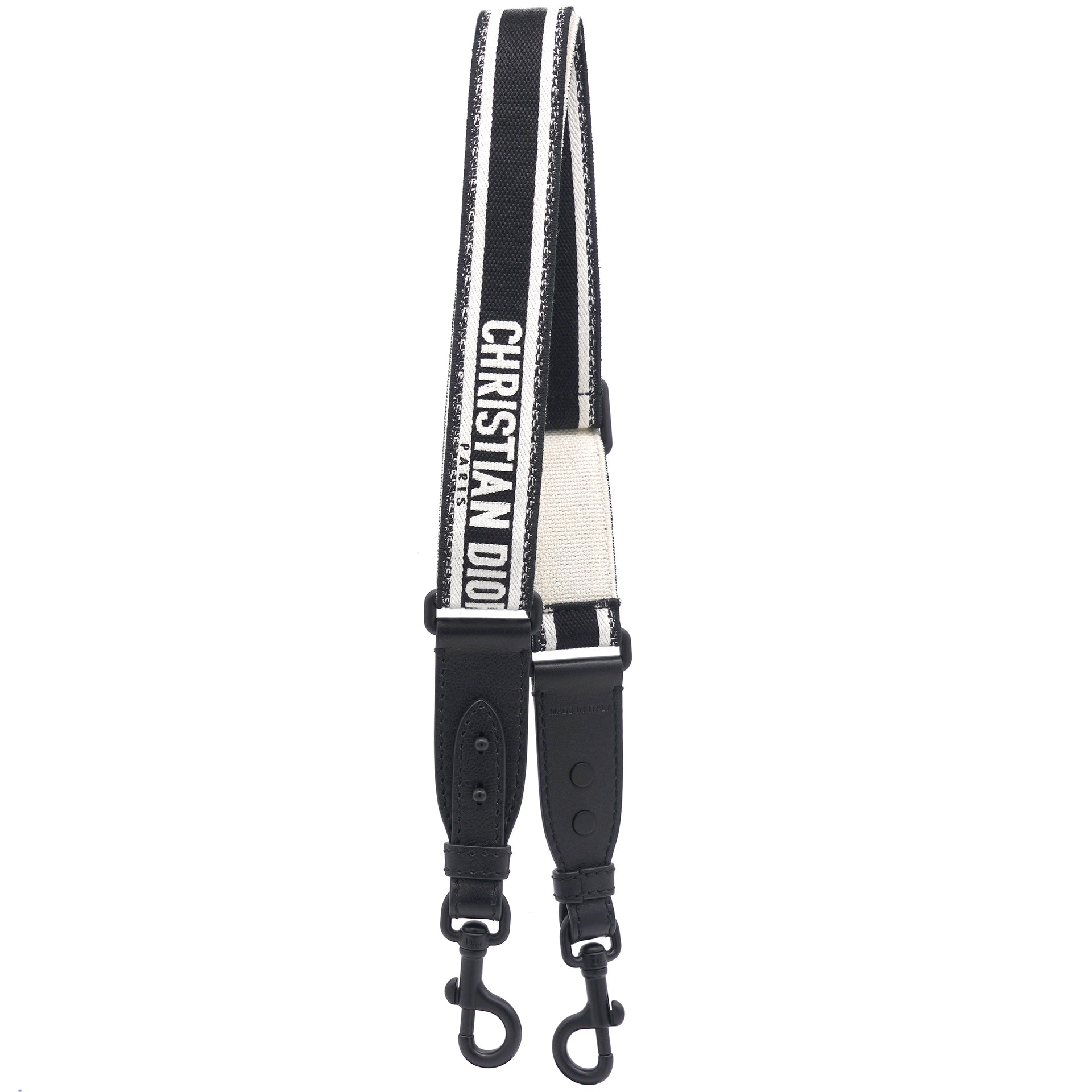 Adjustable Shoulder Strap with Ring Black 'CHRISTIAN DIOR' Embroidery