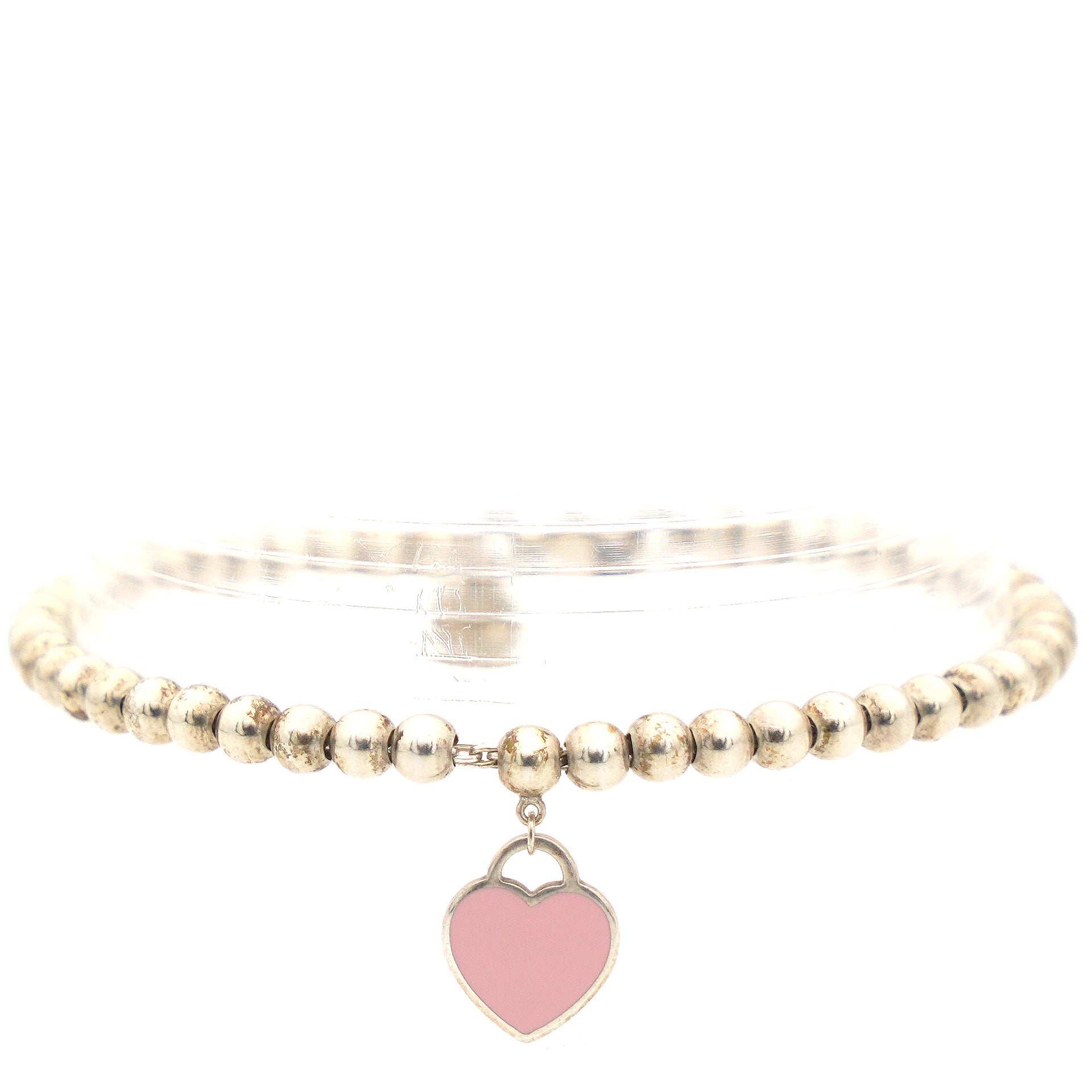 Return to Tiffany Pink Heart Tag Bead Bracelet in Silver 4mm