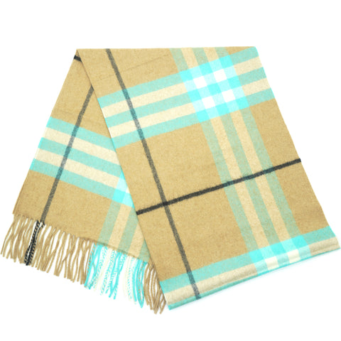 The Classic Check Cashmere Scarf Mid Camel/Turquoise