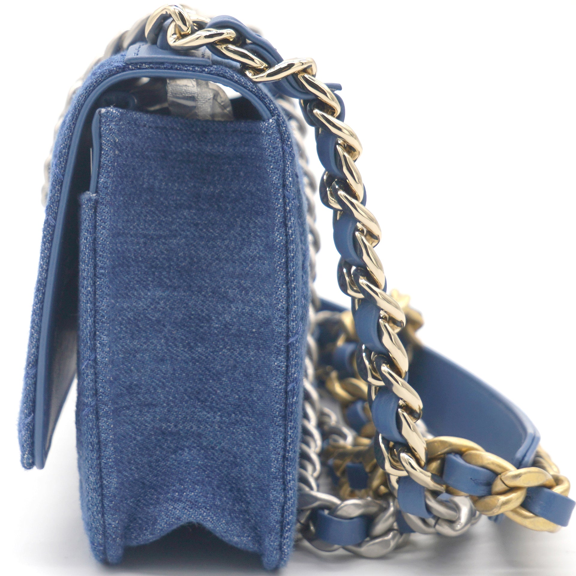 Denim Blue Quilted Wallet On Chain 19