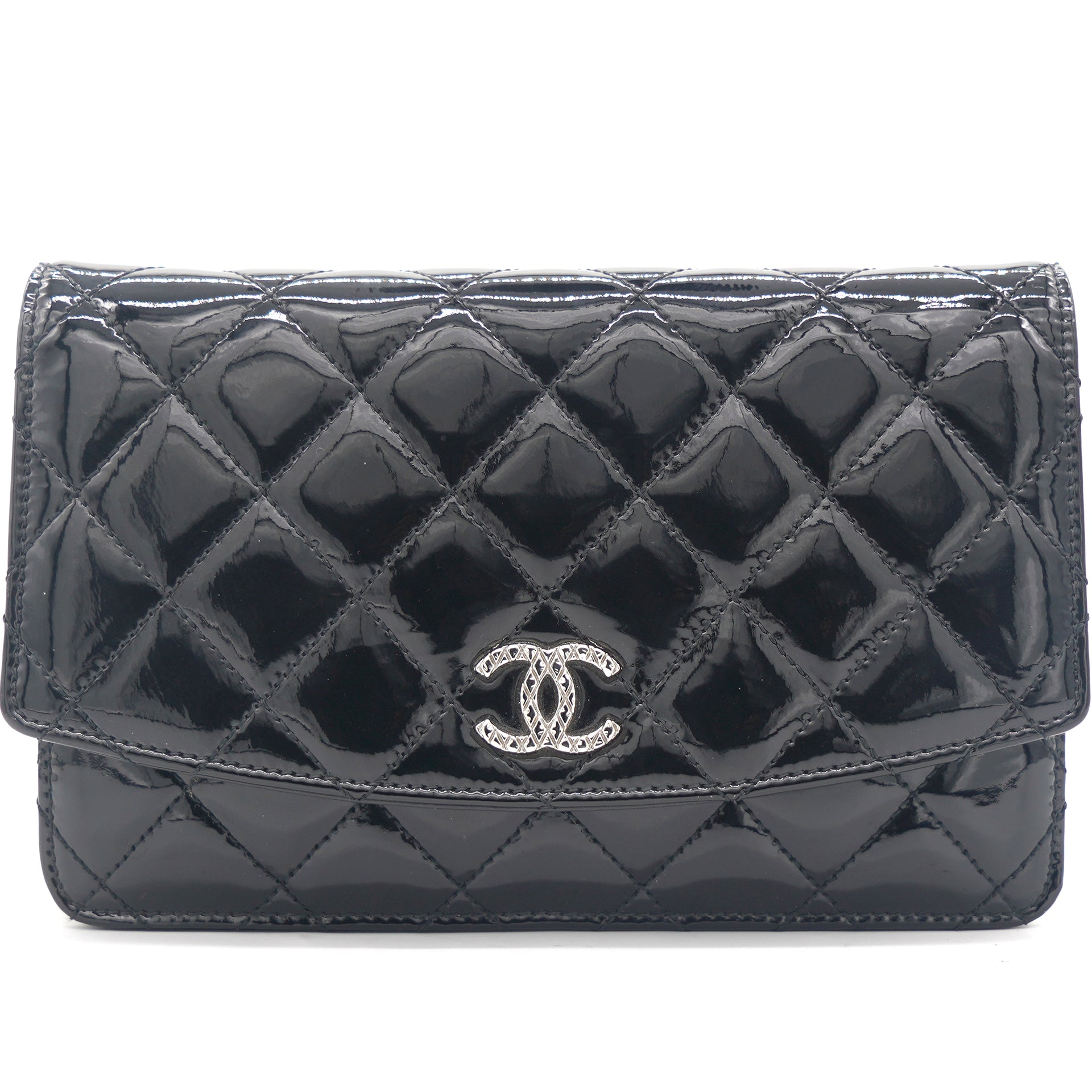 Chanel Patent Quilted Wallet On Chain Black – STYLISHTOP