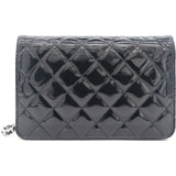 Patent Quilted Wallet On Chain Black
