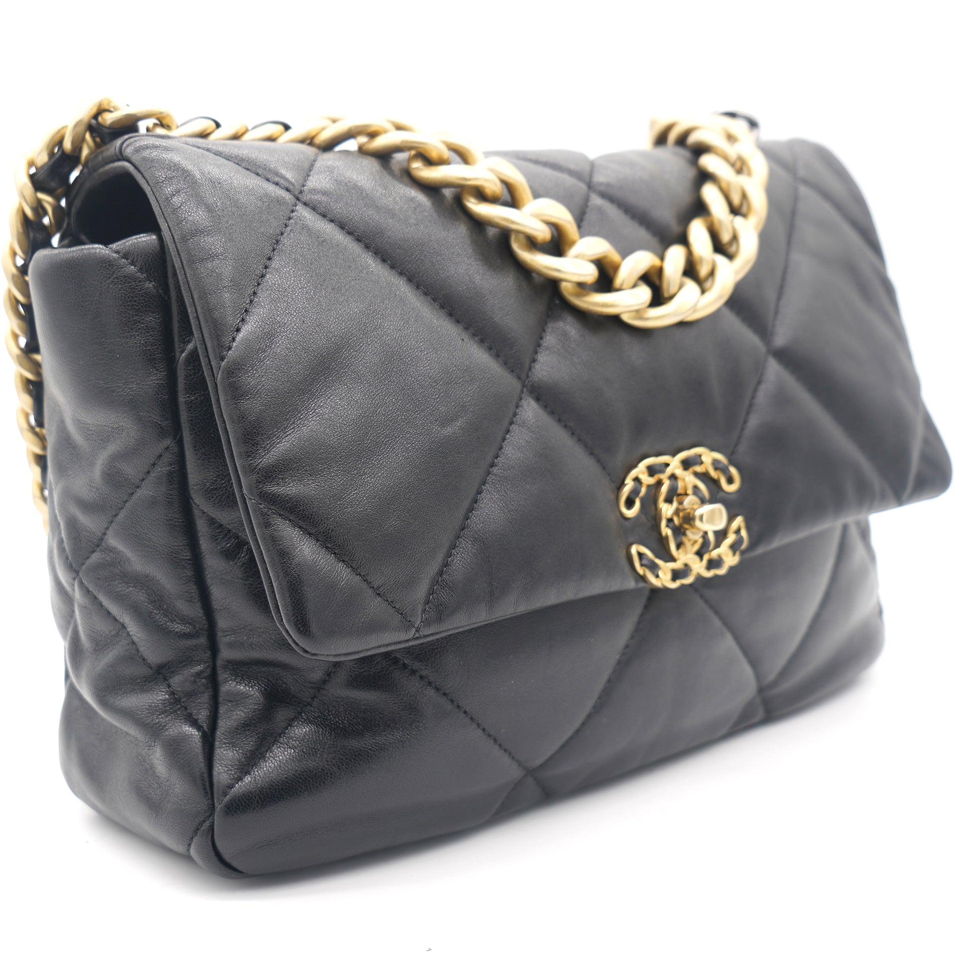 CHANEL 19 Large Flap Black Quilted Goatskin Leather Shoulder Bag  eBay