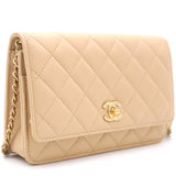 Lambskin Quilted CC Pearl Crush Wallet on Chain WOC Beige