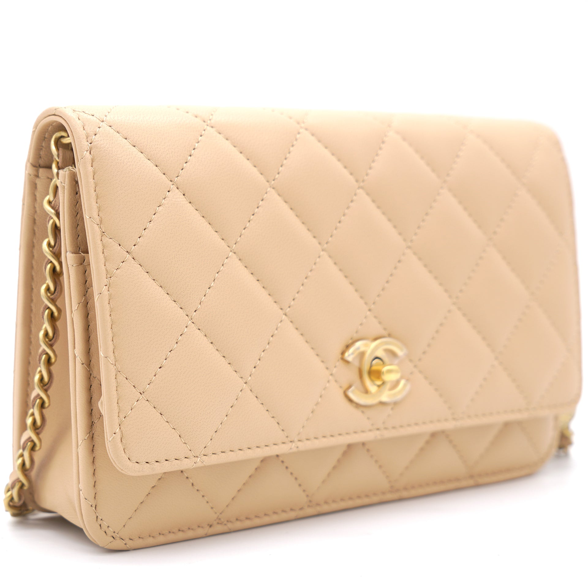 Chanel Lambskin Quilted CC Pearl Crush Wallet Chain WOC STYLISHTOP