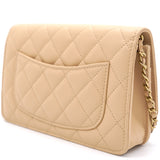 Lambskin Quilted CC Pearl Crush Wallet on Chain WOC Beige