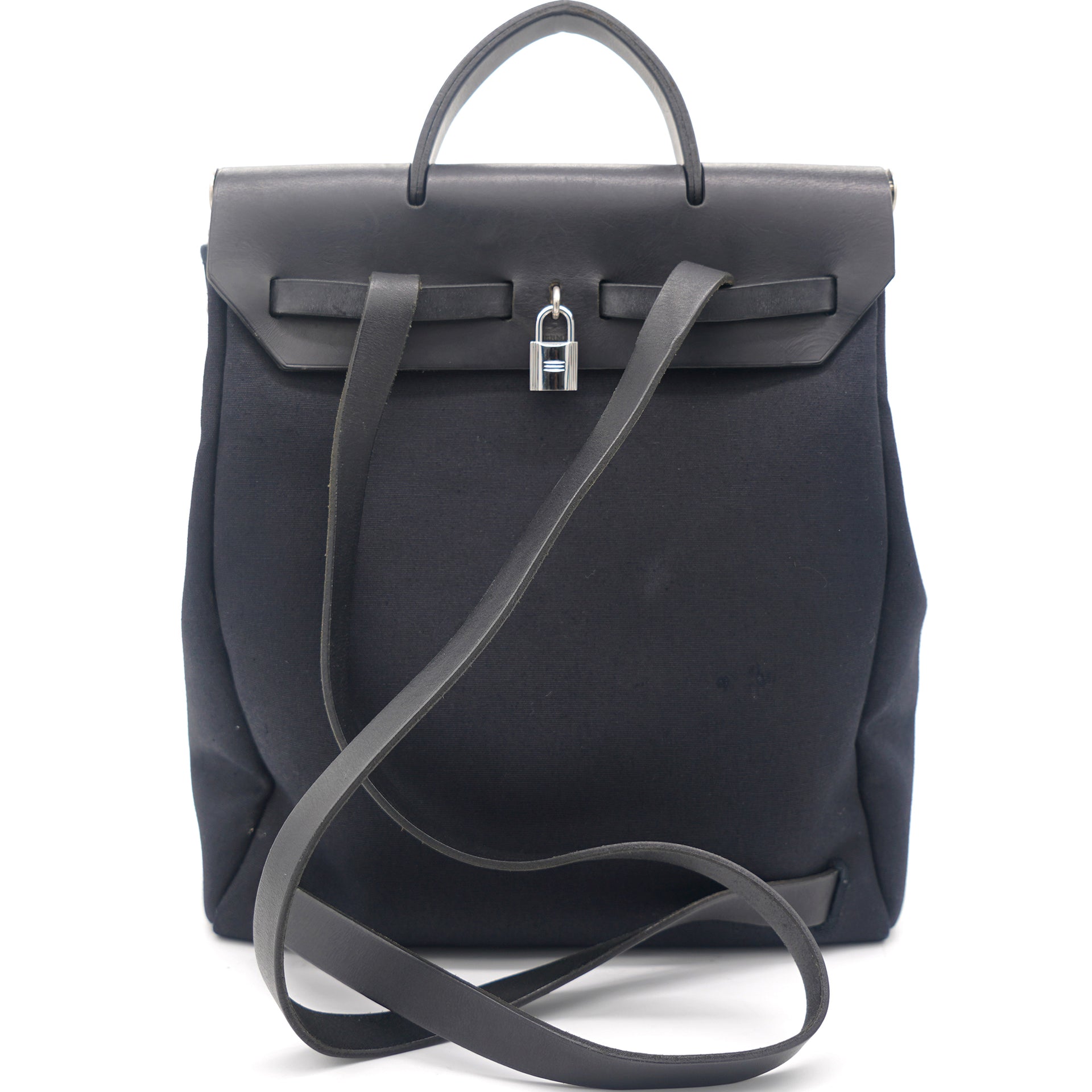Hermes Hermes Herbag 2 in 1 Canvas Black Leather Backpack