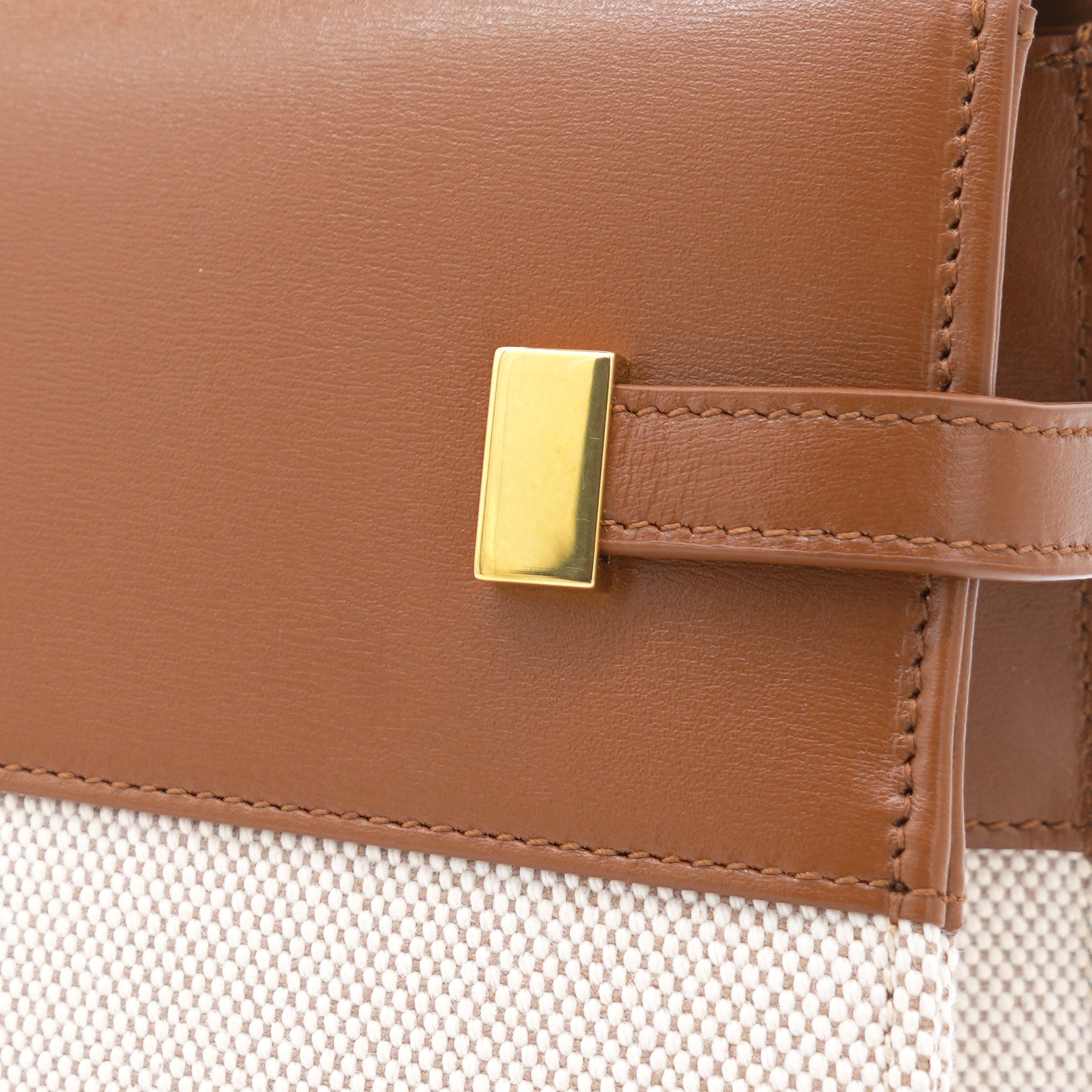 Natural Beige Canvas and Brick Leather Manhattan Shoulder Bag