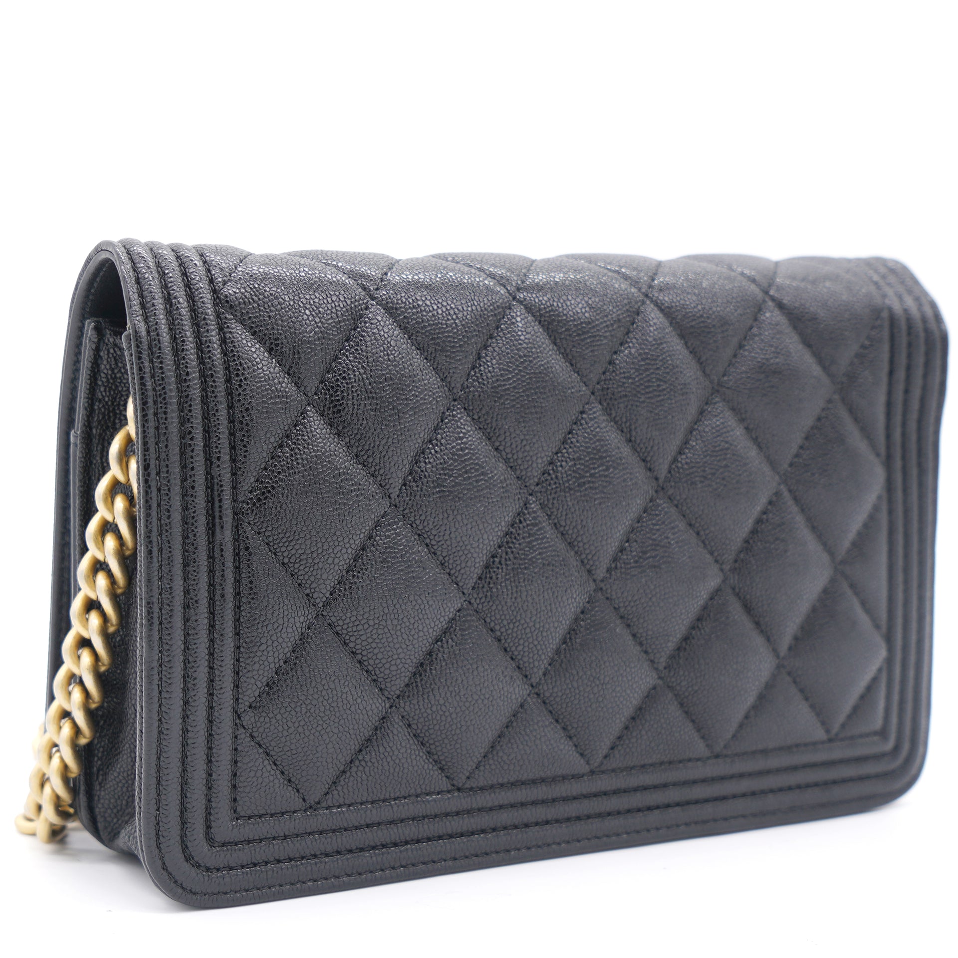 CHANEL Caviar Quilted Boy Wallet On Chain WOC Black 1267064