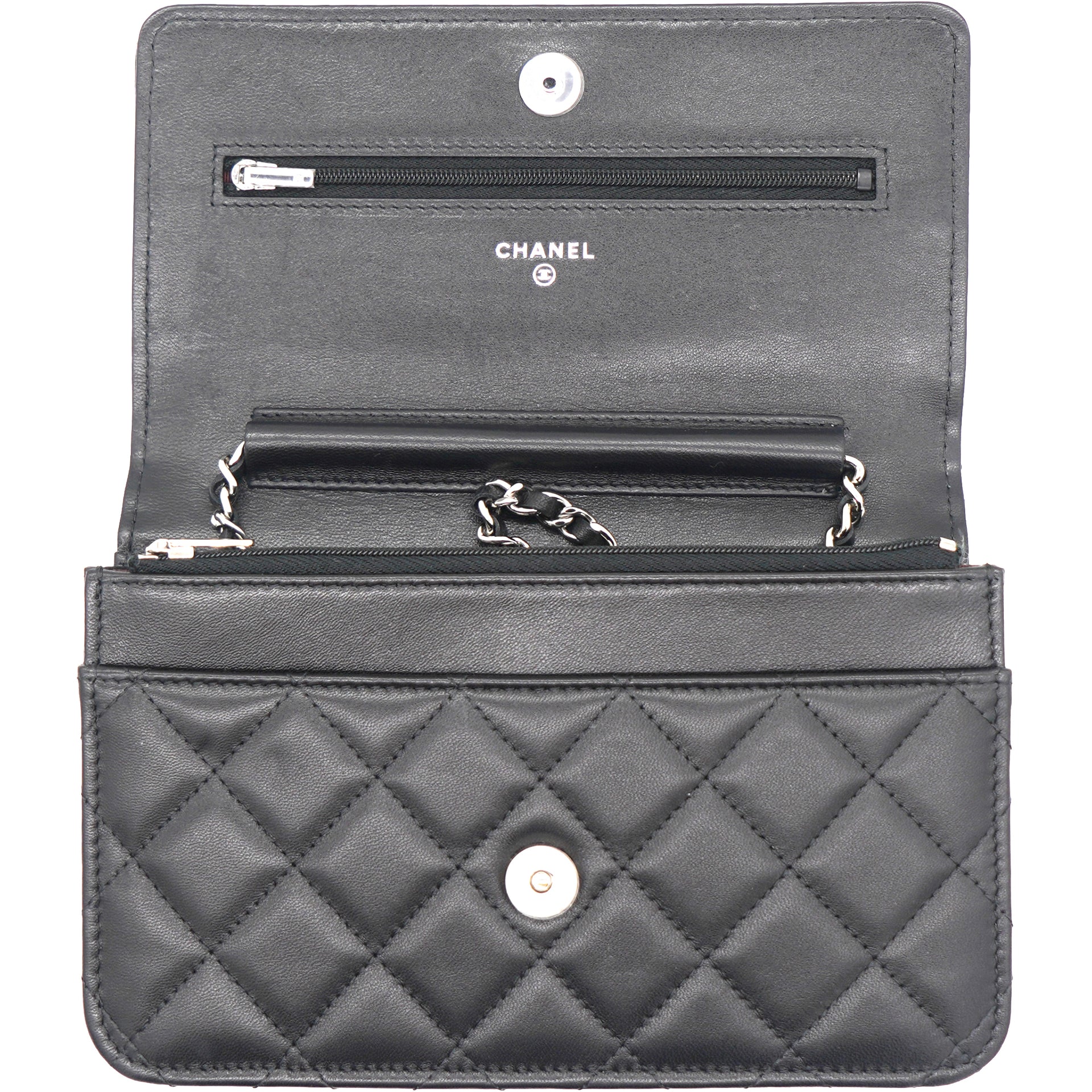 Lambskin Quilted Wallet on Chain Black