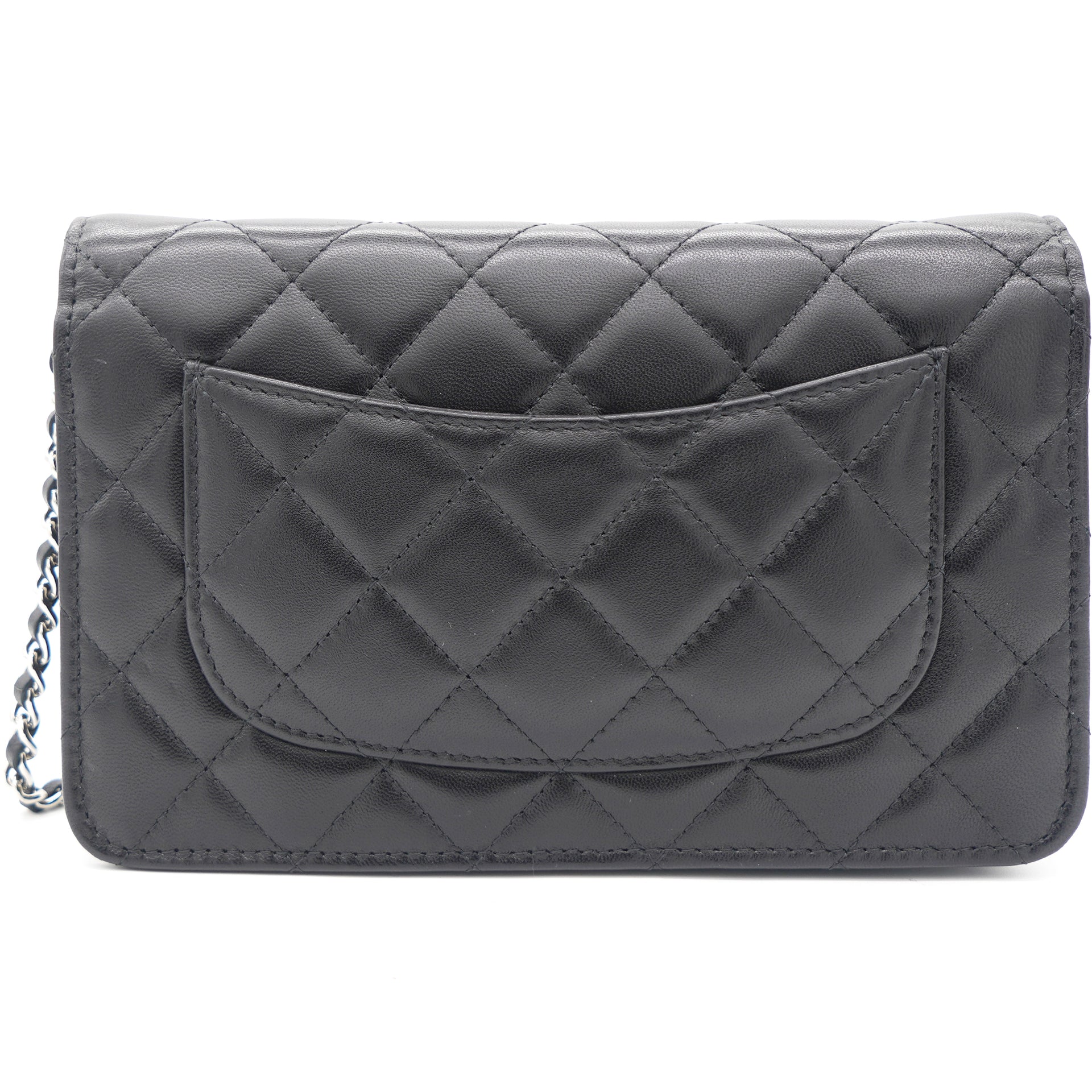 Lambskin Quilted Wallet on Chain Black