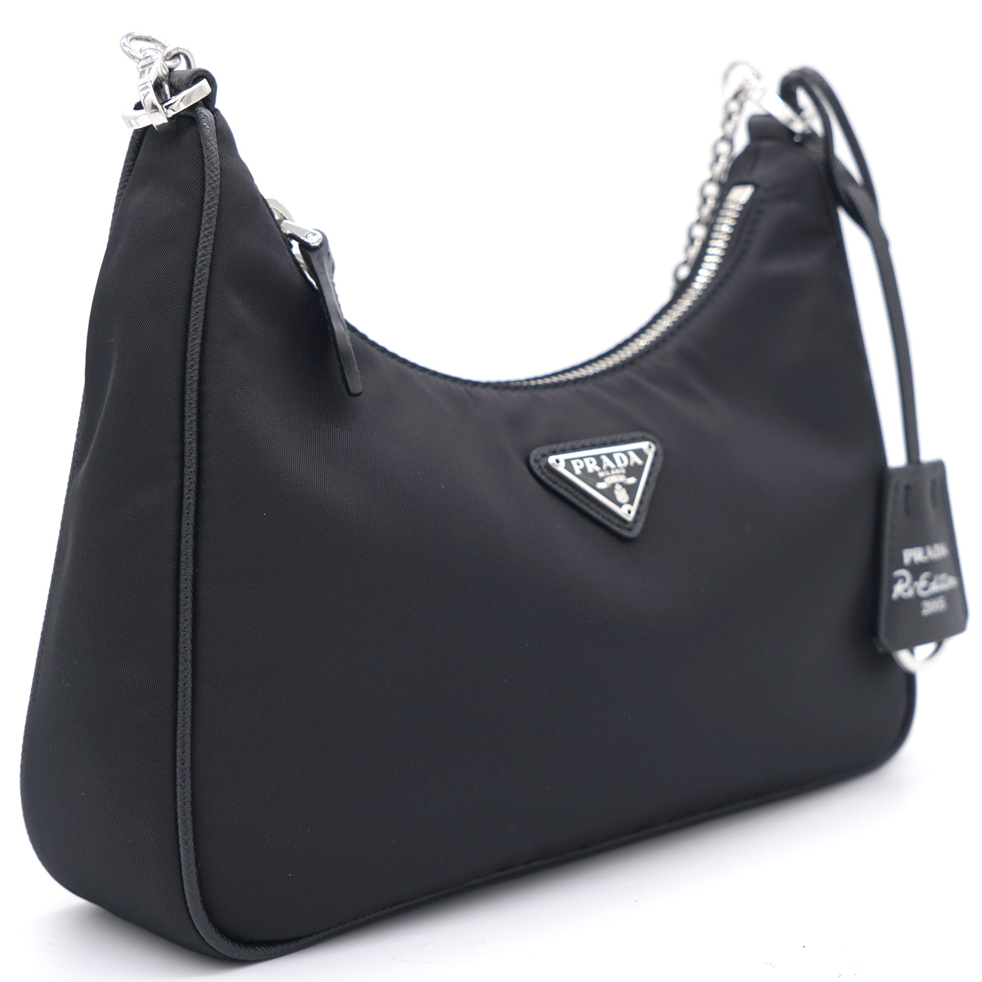 Prada Bauletto Recycled Nylon Shoulder Bag in Black
