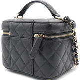 Black Caviar Quilted Leather Vanity Case Top Handle Bag
