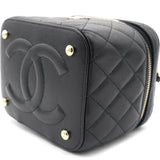Black Caviar Quilted Leather Vanity Case Top Handle Bag