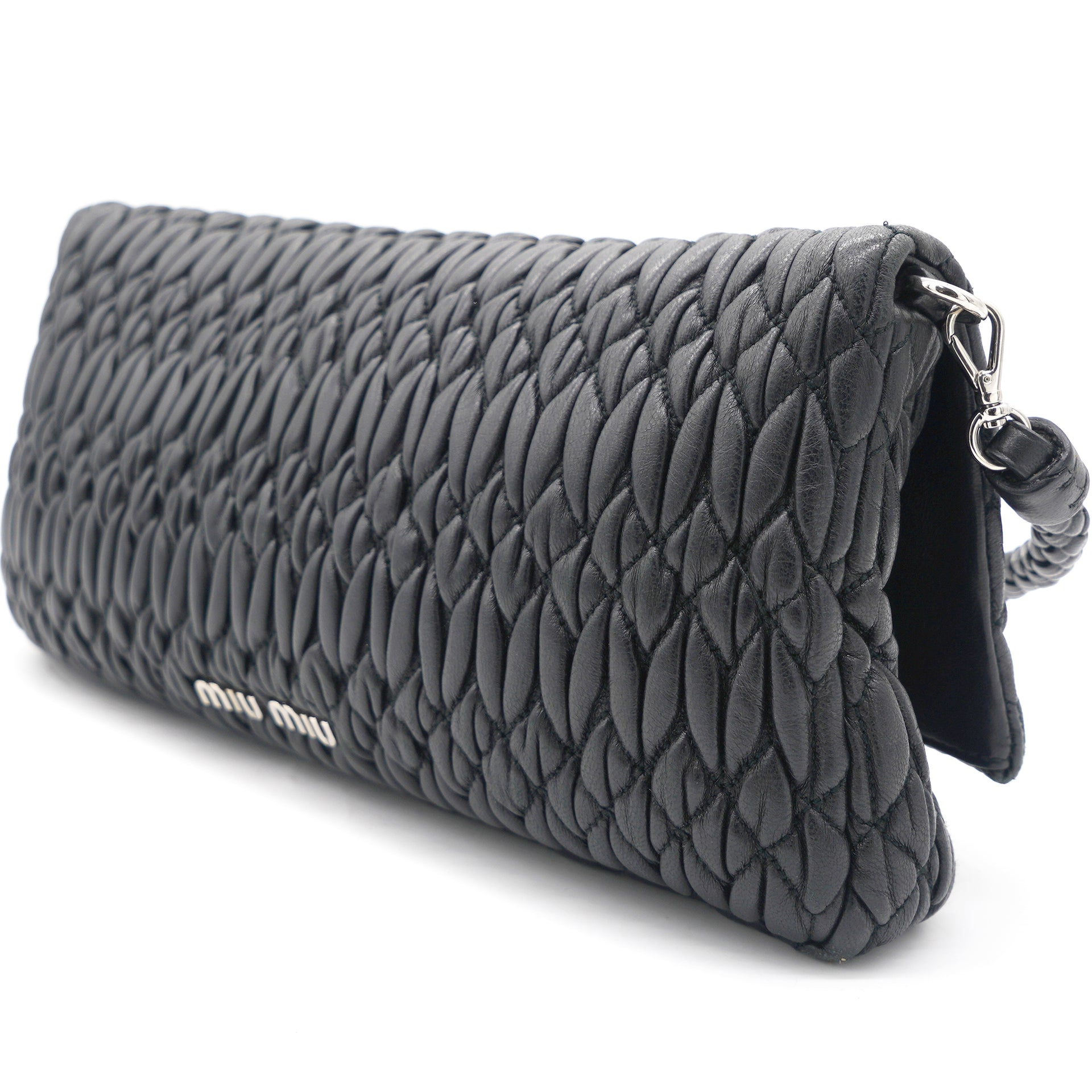 Black Matelasse Nappa Leather Crystal Shoulder Bag