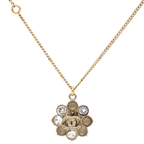 CC Clear and Light Pink Crystals Flower Gold Tone Pendant Necklace