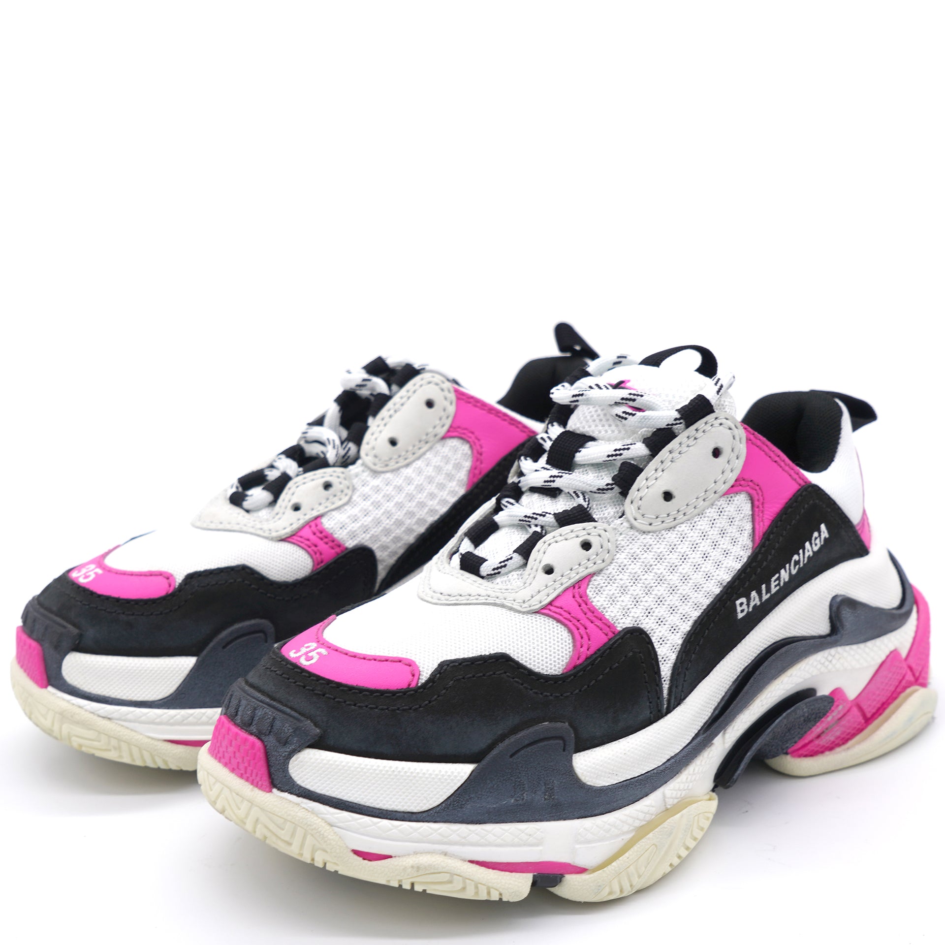White/Pink/Dark Grey Leather, Mesh Triple S Sneakers 35