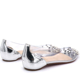 Silver Spikes PVC Pointed-Toe Ballet Flats Size 36.5