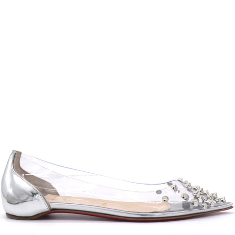 Silver Spikes PVC Pointed-Toe Ballet Flats Size 36.5