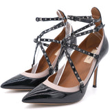 Caged Black Patent Spikes Pumps 39.5