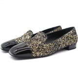 Glitter and Black Patent Leather Cap Toe Loafers 38.5