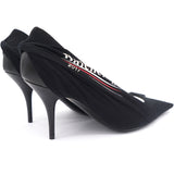 Black Fabric Knife Logo Pointed Toe Pumps 39