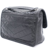Black Crinkled Vintage Leather Baby Niki Flap Shoulder Bag