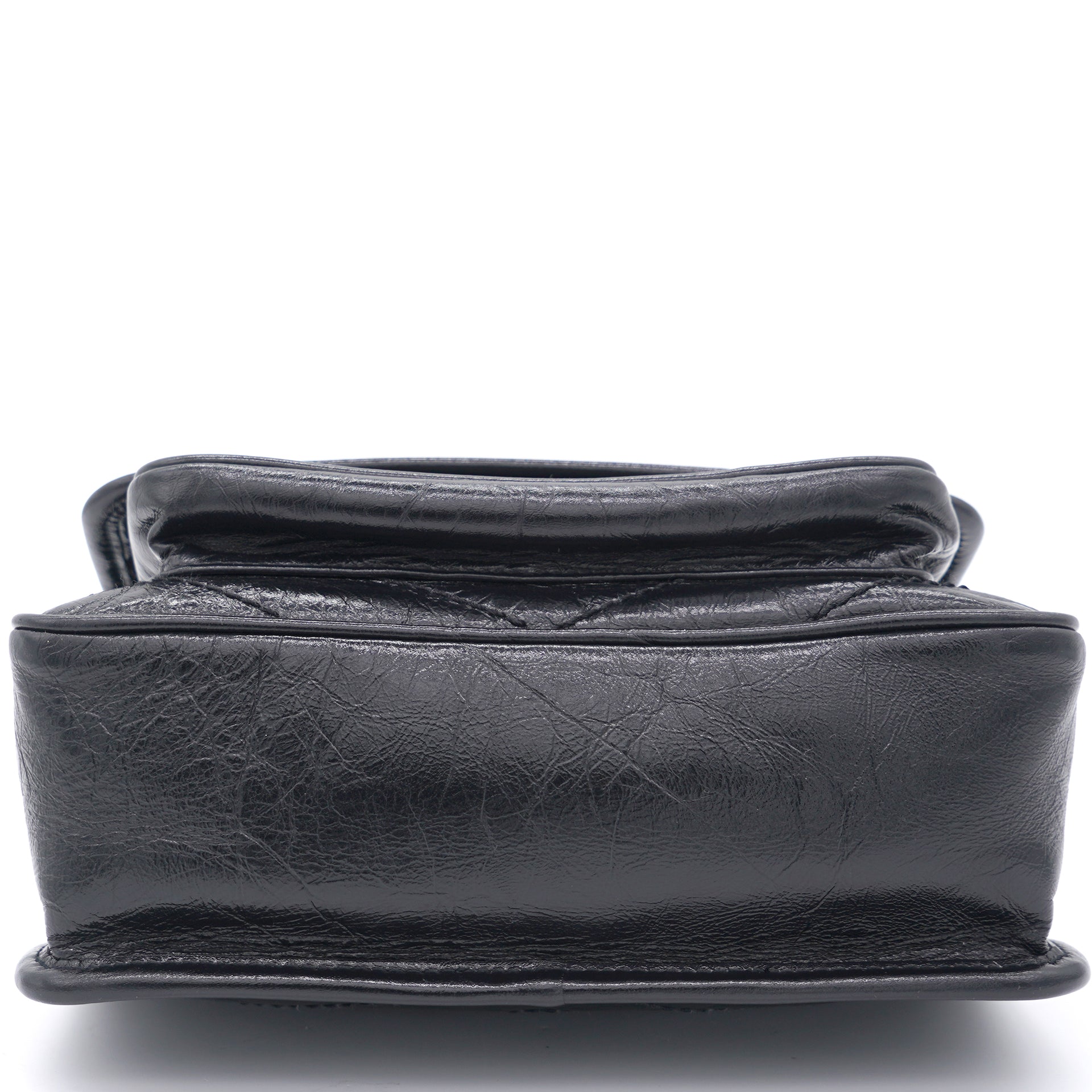 Black Crinkled Vintage Leather Baby Niki Flap Shoulder Bag
