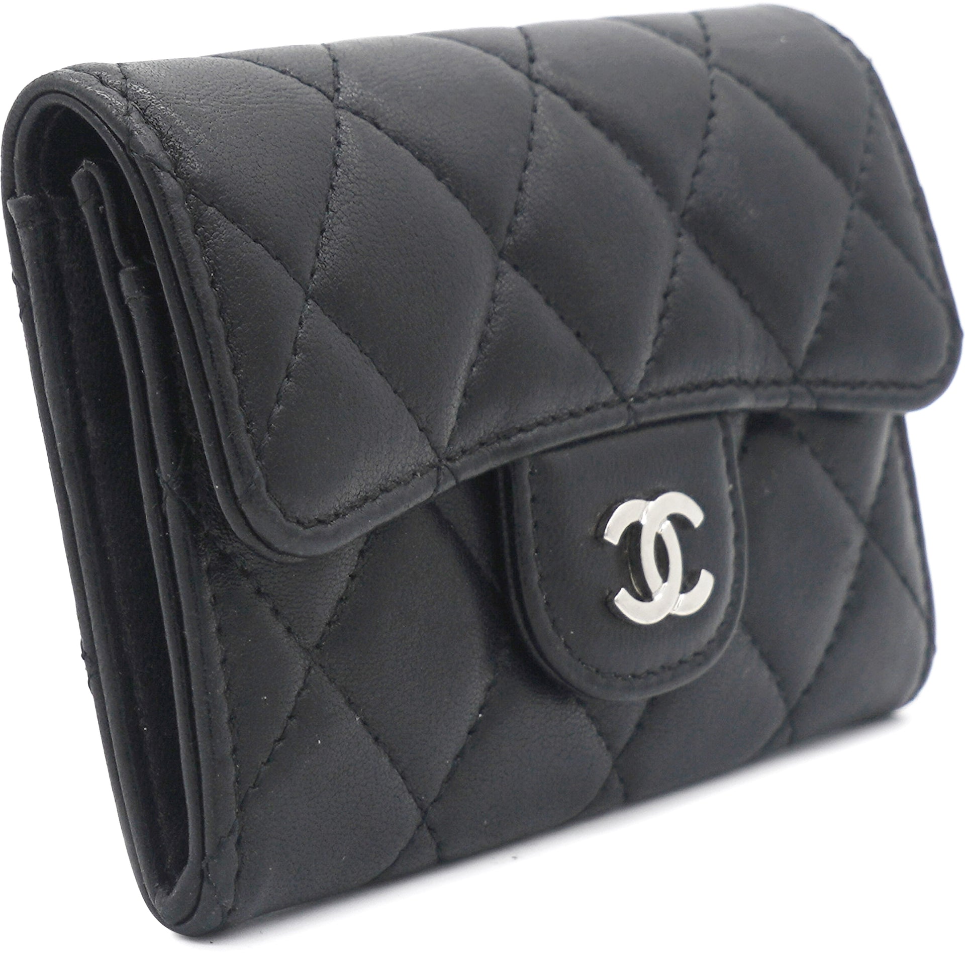 CHANEL Lambskin Quilted Top Handle Flap Coin Purse With Chain Black 773921