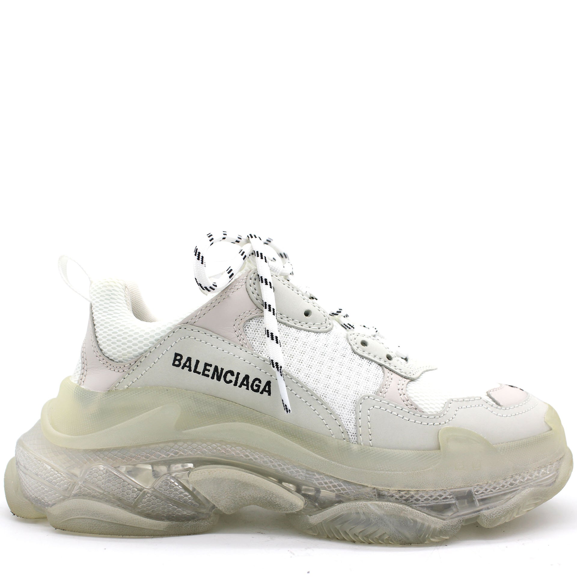 White Mesh And Leather Triple S Clear Sole Low Top Sneaker 38