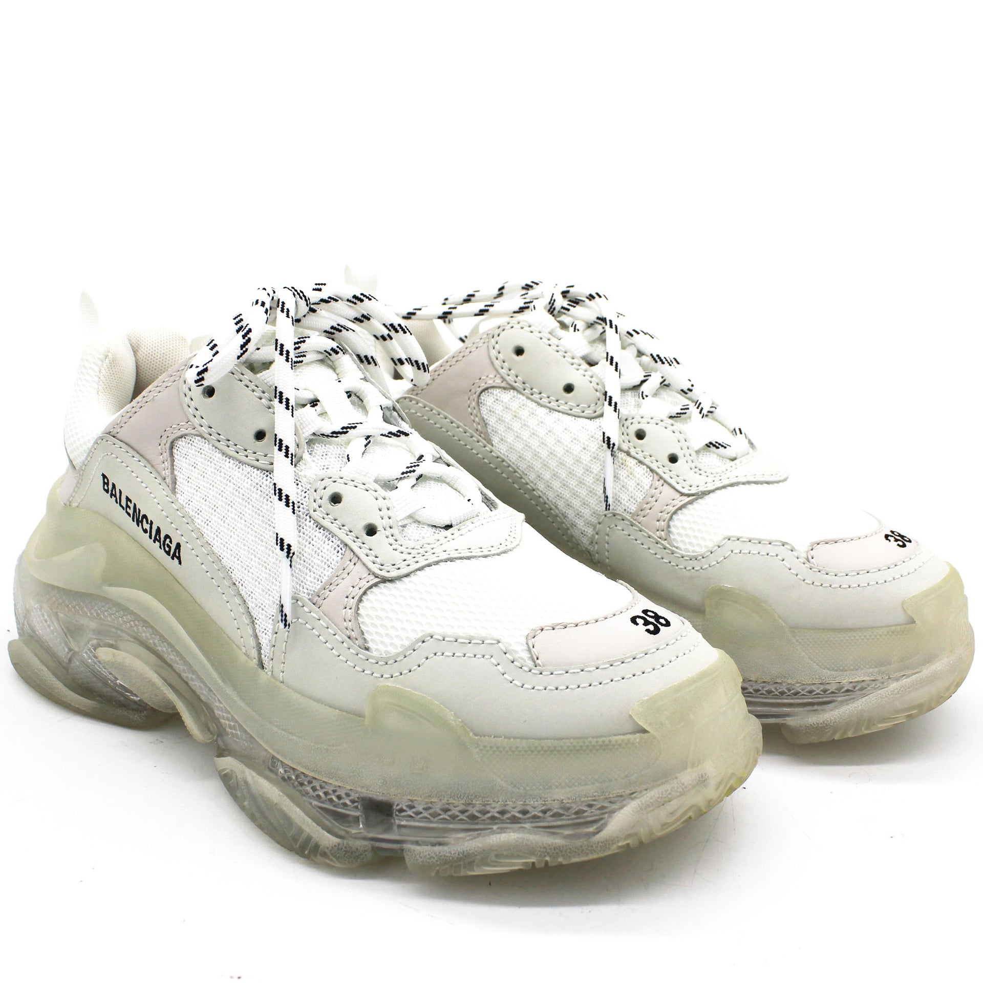 Balenciaga White Mesh And Leather Triple S Clear Sole Low Top Sneaker 38   STYLISHTOP