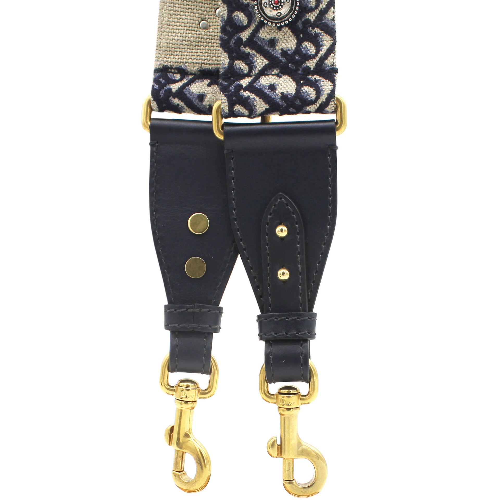 Blue Studded Canvas and Leather Bohemian Inspired Shoulder Strap