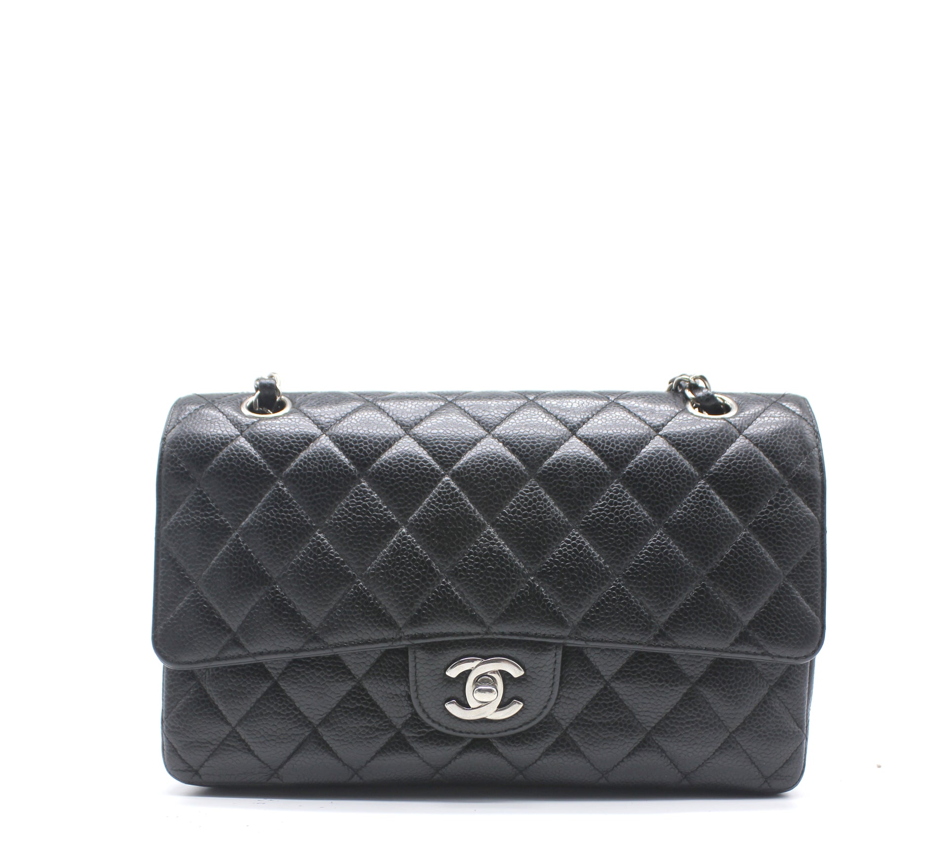 Chanel Black Quilted Caviar Leather  Classic Double Flap Bag