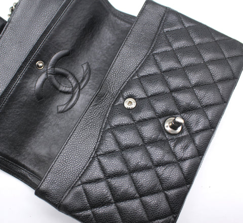 Chanel Black Quilted Caviar Leather  Classic Double Flap Bag