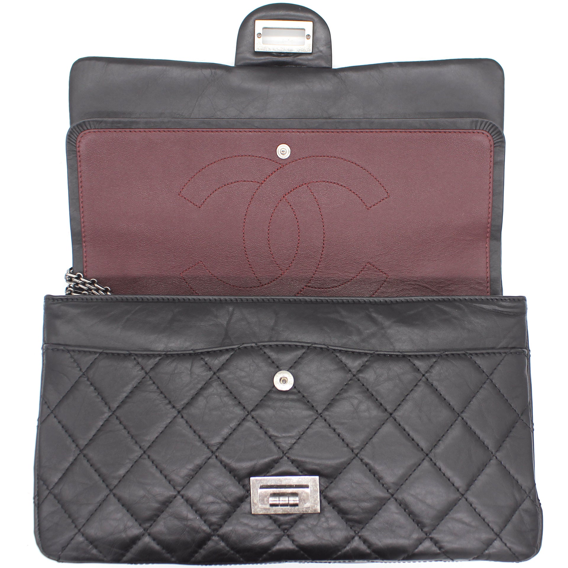 Aged Calfskin Quilted 2.55 Reissue 227 Flap Black