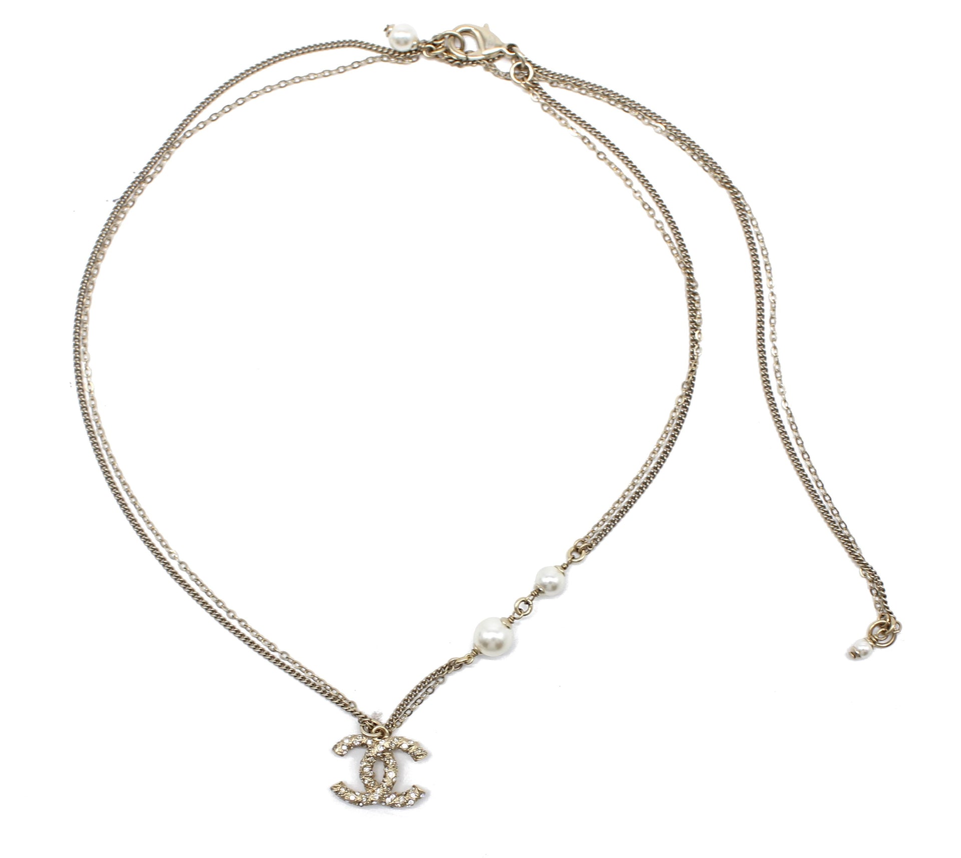 Chanel Light Gold Twisted Crystal CC Faux Pearl Necklace – STYLISHTOP