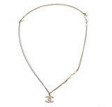Chanel Light Gold Twisted Crystal CC Faux Pearl Necklace