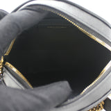 Black Leather Round Vinyle Chevron-Quilted Crossbody Bag