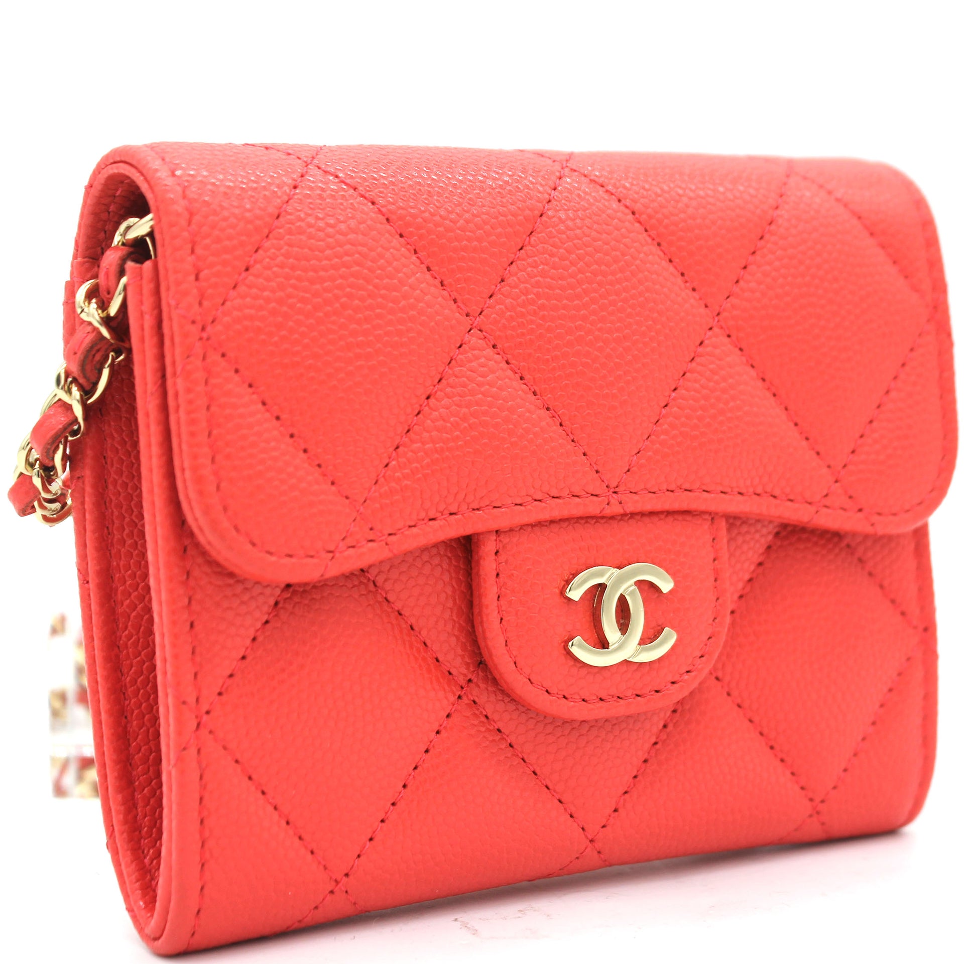 Chanel Red Leather Card Holder with Chain – STYLISHTOP