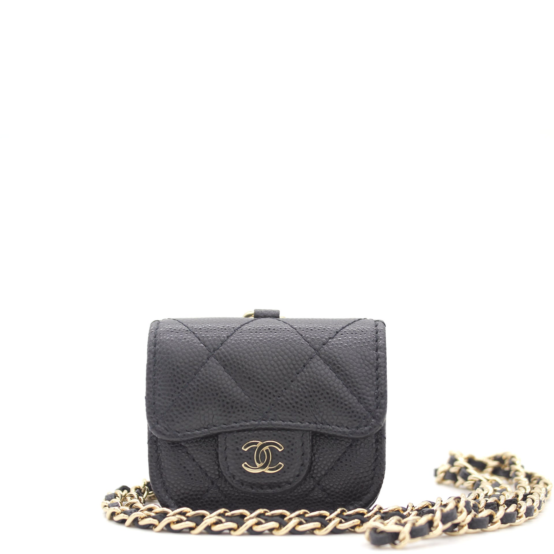 Chanel Black Quilted Leather AirPods Pro Case with Chain  STYLISHTOP