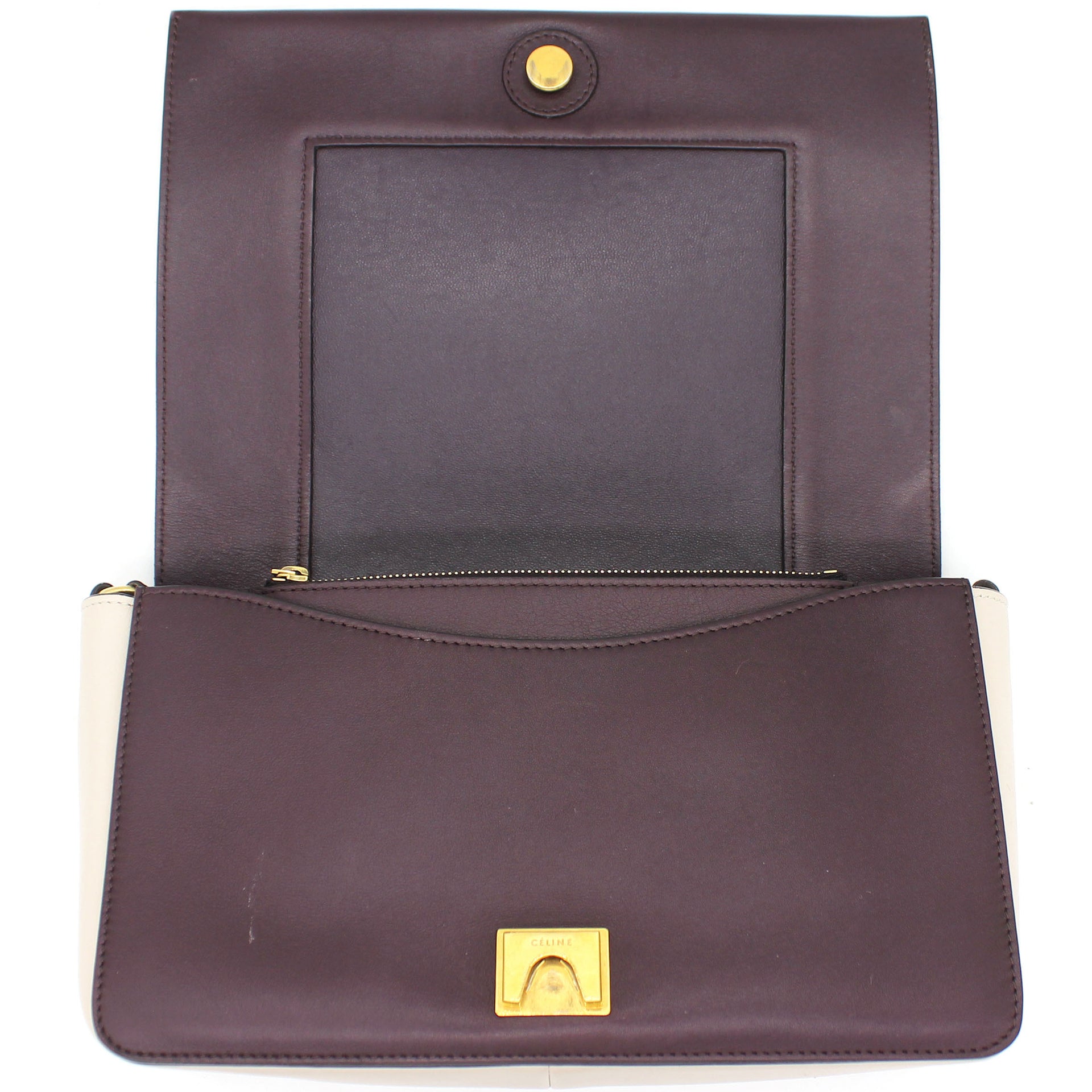 Light Beige/Burgundy Leather Frame Classic Messenger Bag